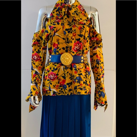 Vintage Escada Blue Pleated Wool Skirt with Side Buttons - Picture 8 of 8